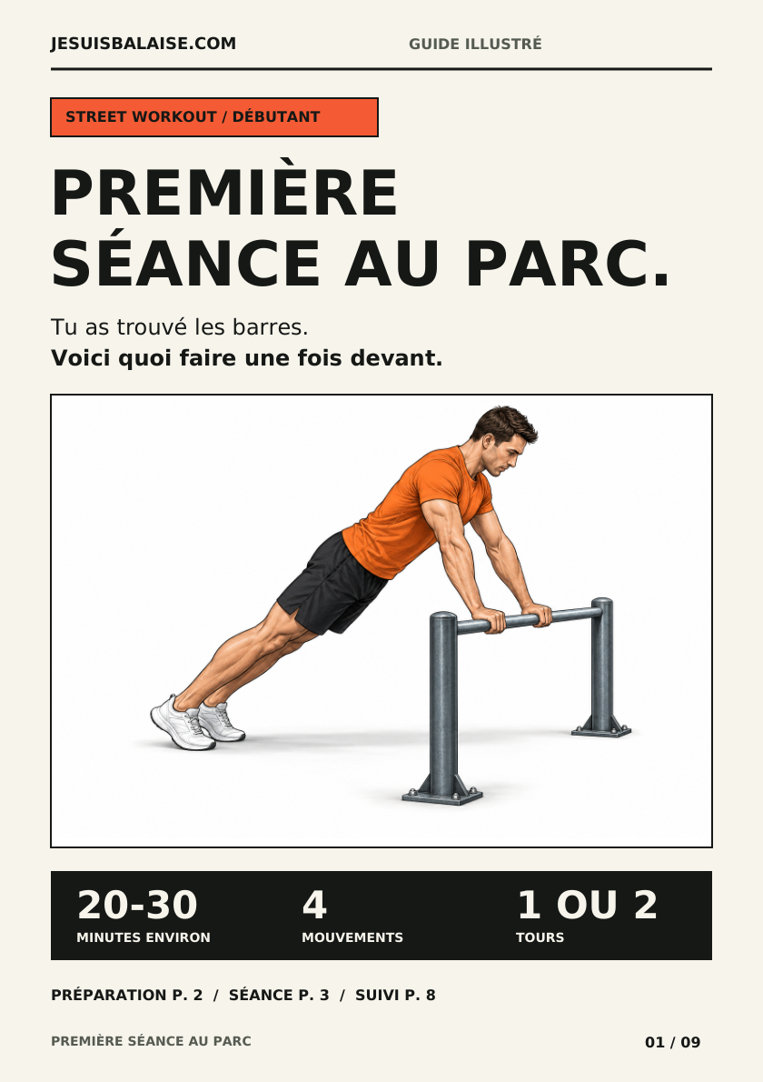 Couverture du guide Première séance au parc, avec une illustration du gainage incliné