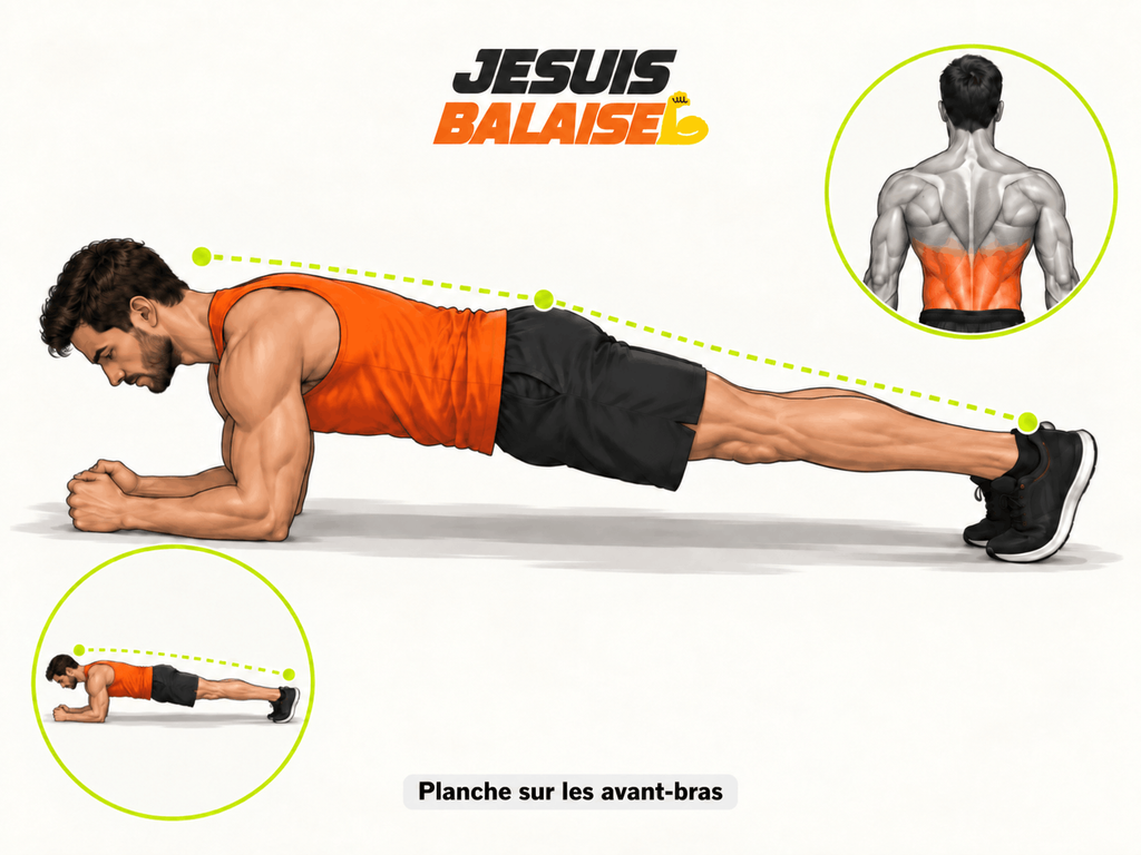 Planche sur les avant-bras Planche sur les avant-bras avec corps aligné de la tête aux talons