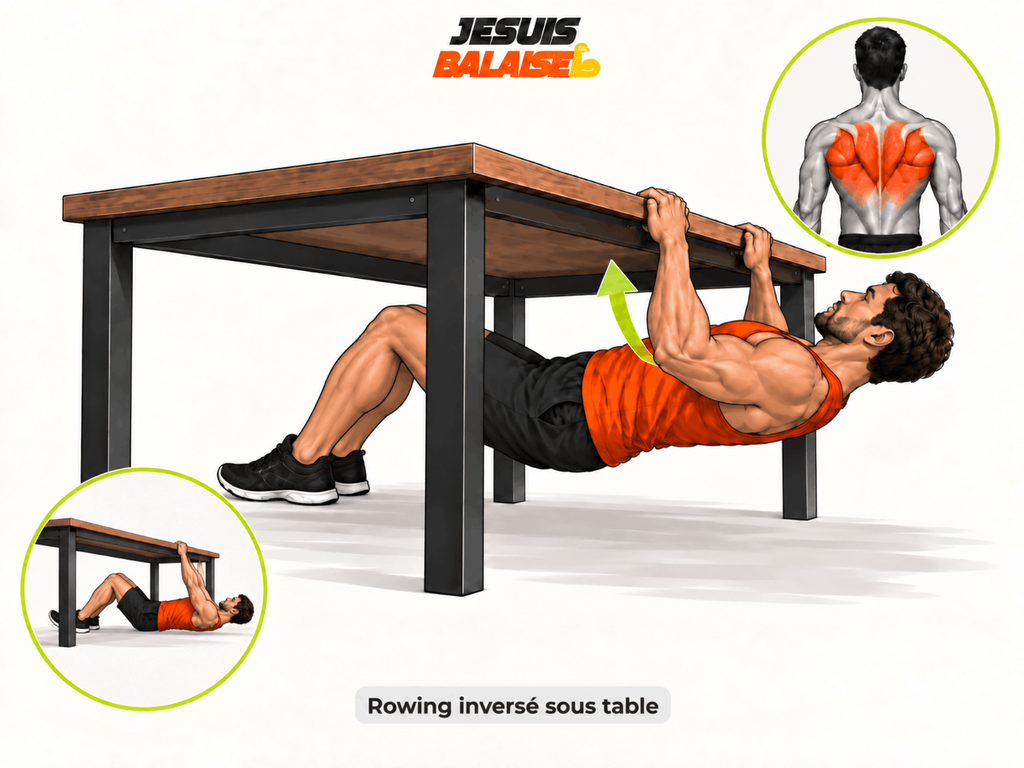 Rowing inversé sous table Rowing inversé sous une table avec poitrine tirée vers le support