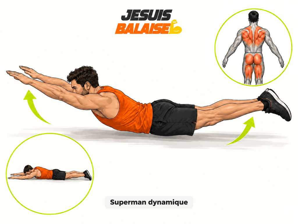 Superman dynamique Superman dynamique avec montée contrôlée des bras et des jambes
