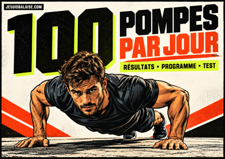 Homme réalisant une pompe pour le défi 100 pompes par jour, avec programme et test de niveau