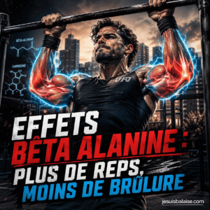 Comprendre les effets de la beta alanine pour tes muscles 1 Effets bêta alanine en callisthénie : sportif en traction avec brûlure musculaire et gain d’endurance en série longue