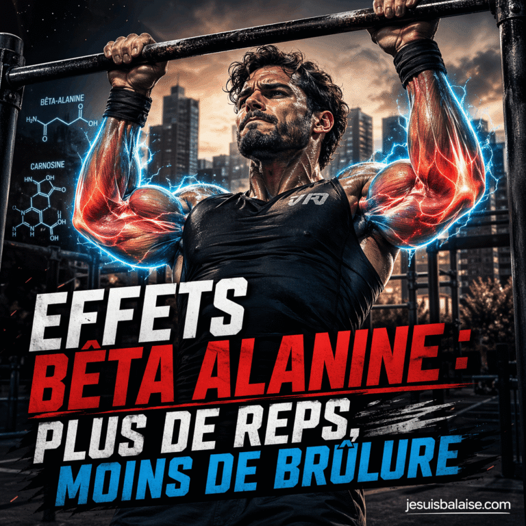 Comprendre les effets de la beta alanine pour tes muscles 2 Effets bêta alanine en callisthénie : sportif en traction avec brûlure musculaire et gain d’endurance en série longue