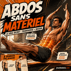 Homme musclé réalisant un exercice abdos sans matériel avec travail du transverse, gainage profond et rétroversion du bassin