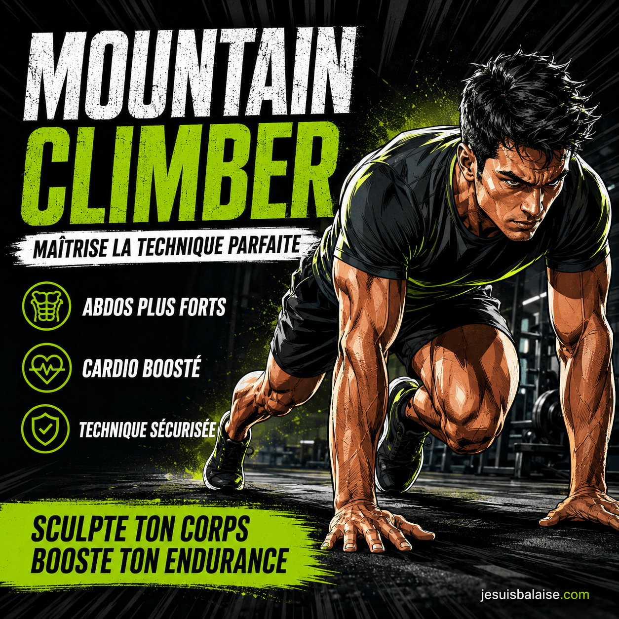 Maîtrise l'exercice du mountain climber pour des muscles profonds en béton 2 Homme en position de mountain climber, exercice cardio pour renforcer les abdos et booster l’endurance