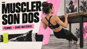 Femme réalisant un rowing inversé pour muscler son dos sans matériel