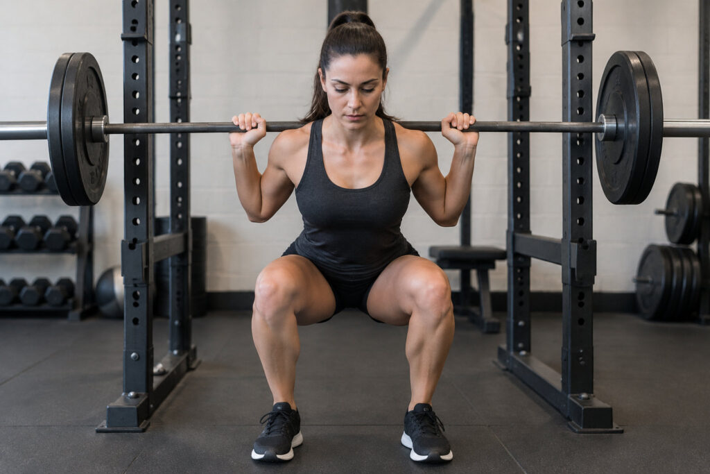 Guide complet du street lifting : comment bien débuter ? 8 Un pratiquant contrôle la descente d’un squat lesté, les genoux alignés et les pieds stables.