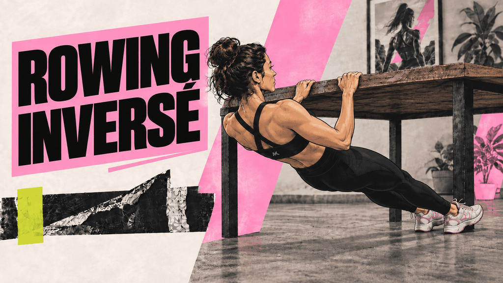 Femme réalisant un rowing inversé sous une table pour muscler son dos