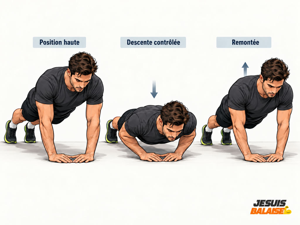 Illustration des trois phases d'une pompe diamant : position haute, descente contrôlée et remontée.